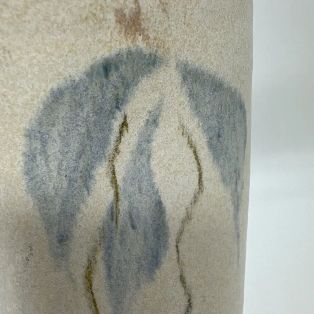 Handmade Ceramic Vase Abstract Blue Leaf Design Rustic Earth Tone Table‎ Decor